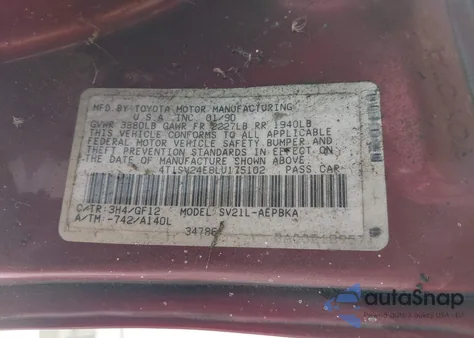 1990 Toyota Camry z USA, uszkodzony, nr VIN 4T1SV24E8LU175102